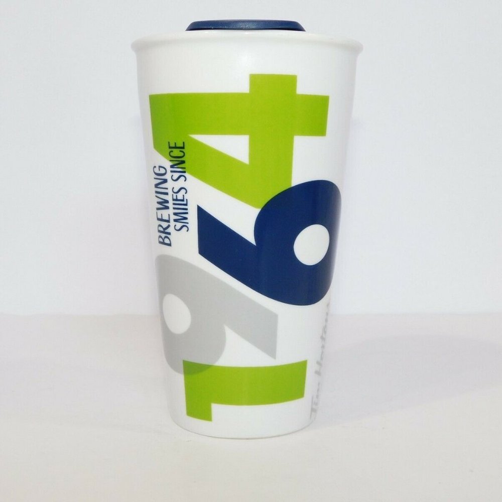 2016 Tim Hortons Brewing Smiles Since 1964 Ceramic Travel Mug Tumbler